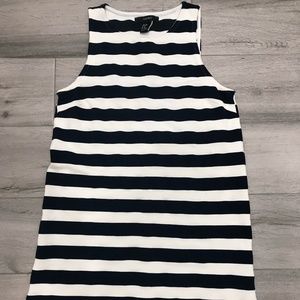 Black and white striped shift dress